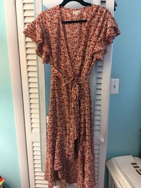 Max Studio Rust Floral High-Low Wrap Dress